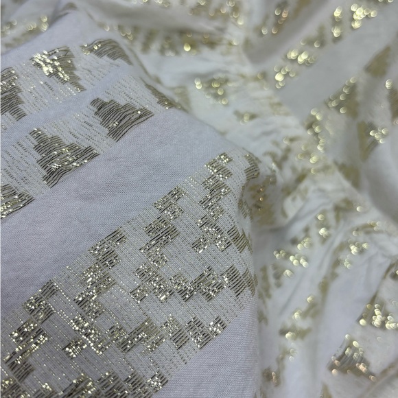 Elan White Gold Metallic Jacquard Tiered Babydoll Boho Mini Dress Size Small - Picture 9 of 14